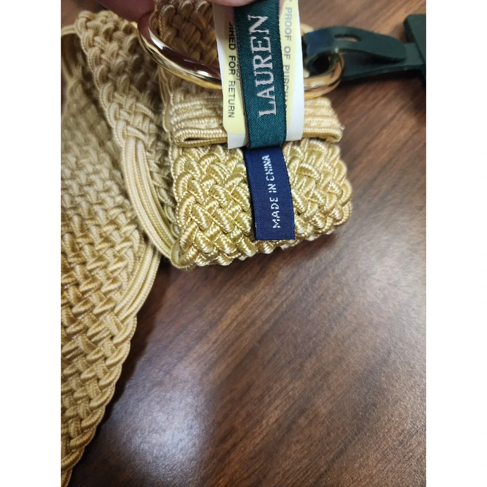 Lauren Ralph Lauren Belt Woven Weave Gold‎ D-Ring Adjustable Classic Style 43